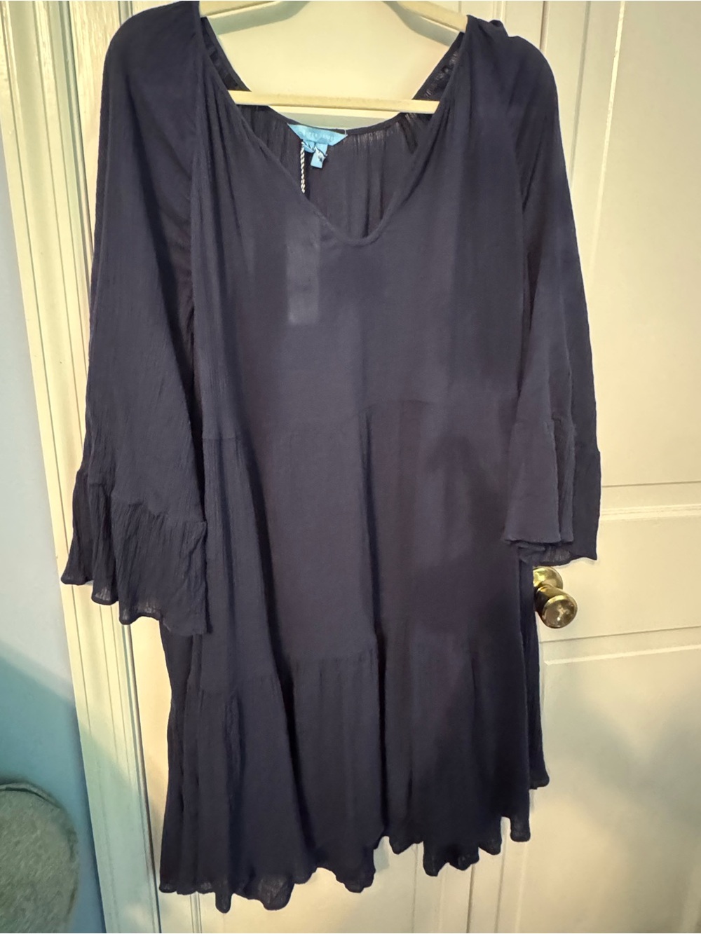 NWT Draper James Navy Crinkle Cotton Tiered Dress XXL - Bell Sleeve - Picture 5 of 9